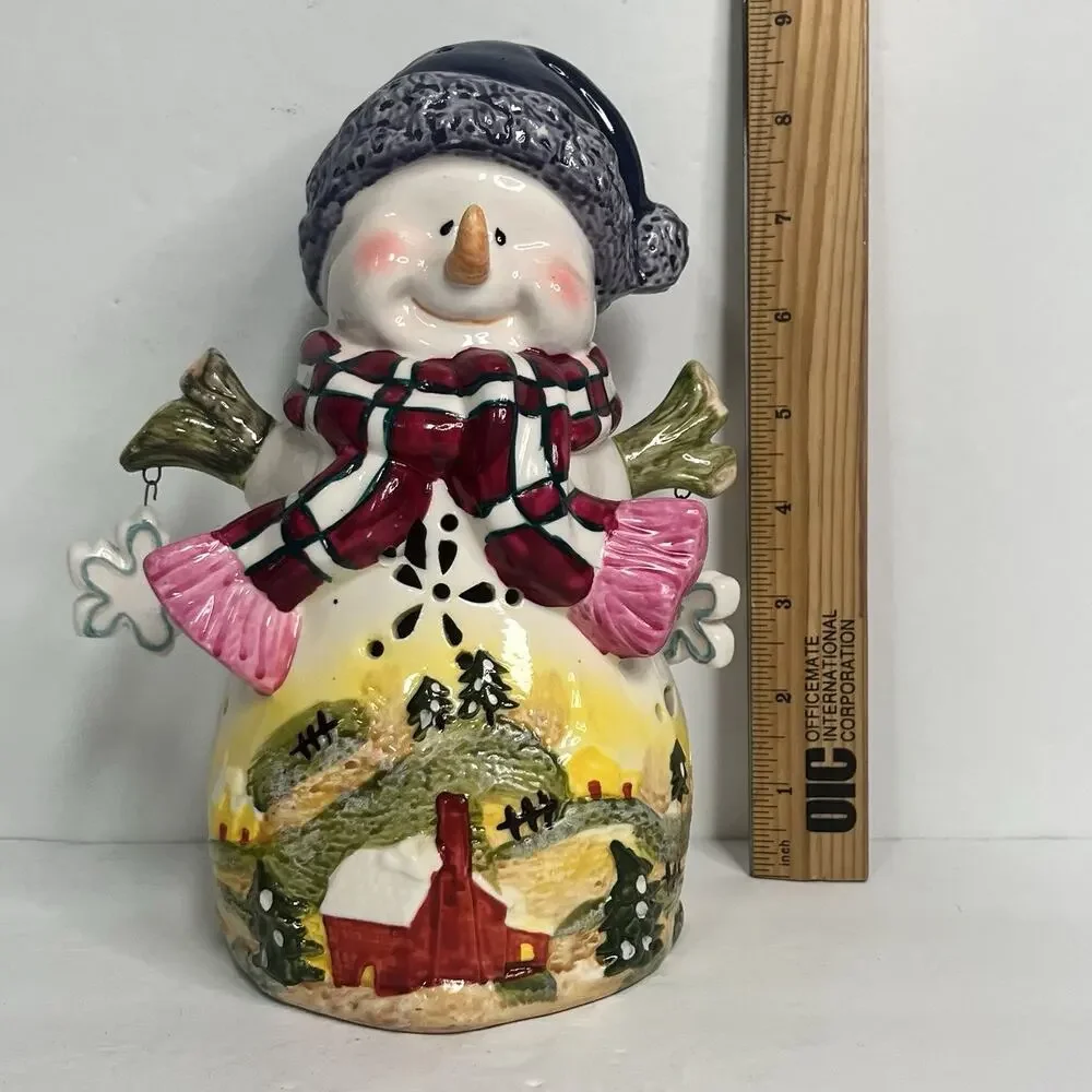 vintage 2000s christmas y2k snowman tea light candle holder scenic dangle charms